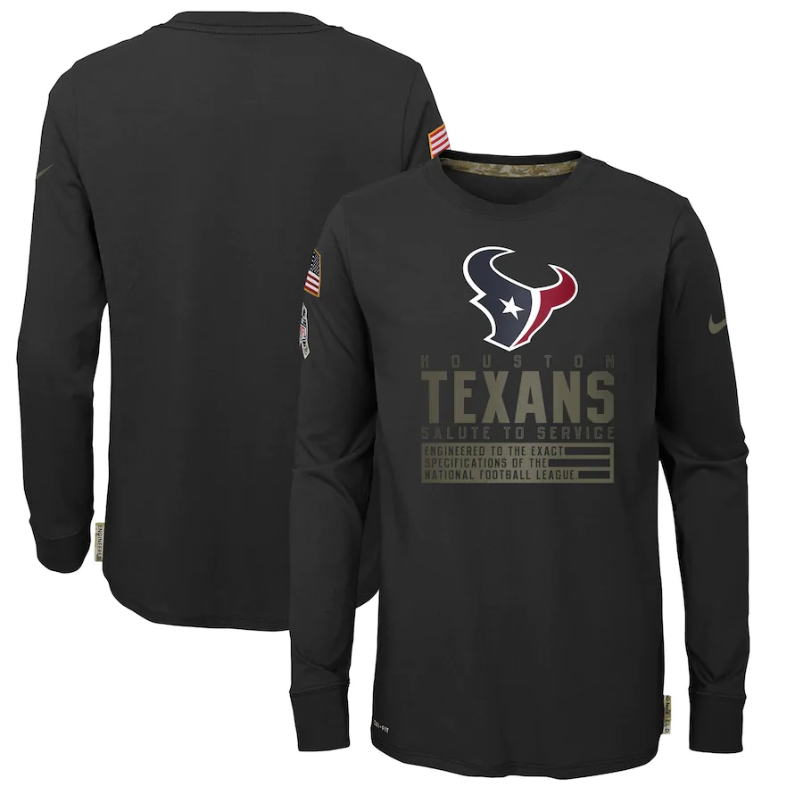 Nike Houston Texans Youth Black Salute to Service Long Sleeve TShirt->nfl t-shirts->Sports Accessory
